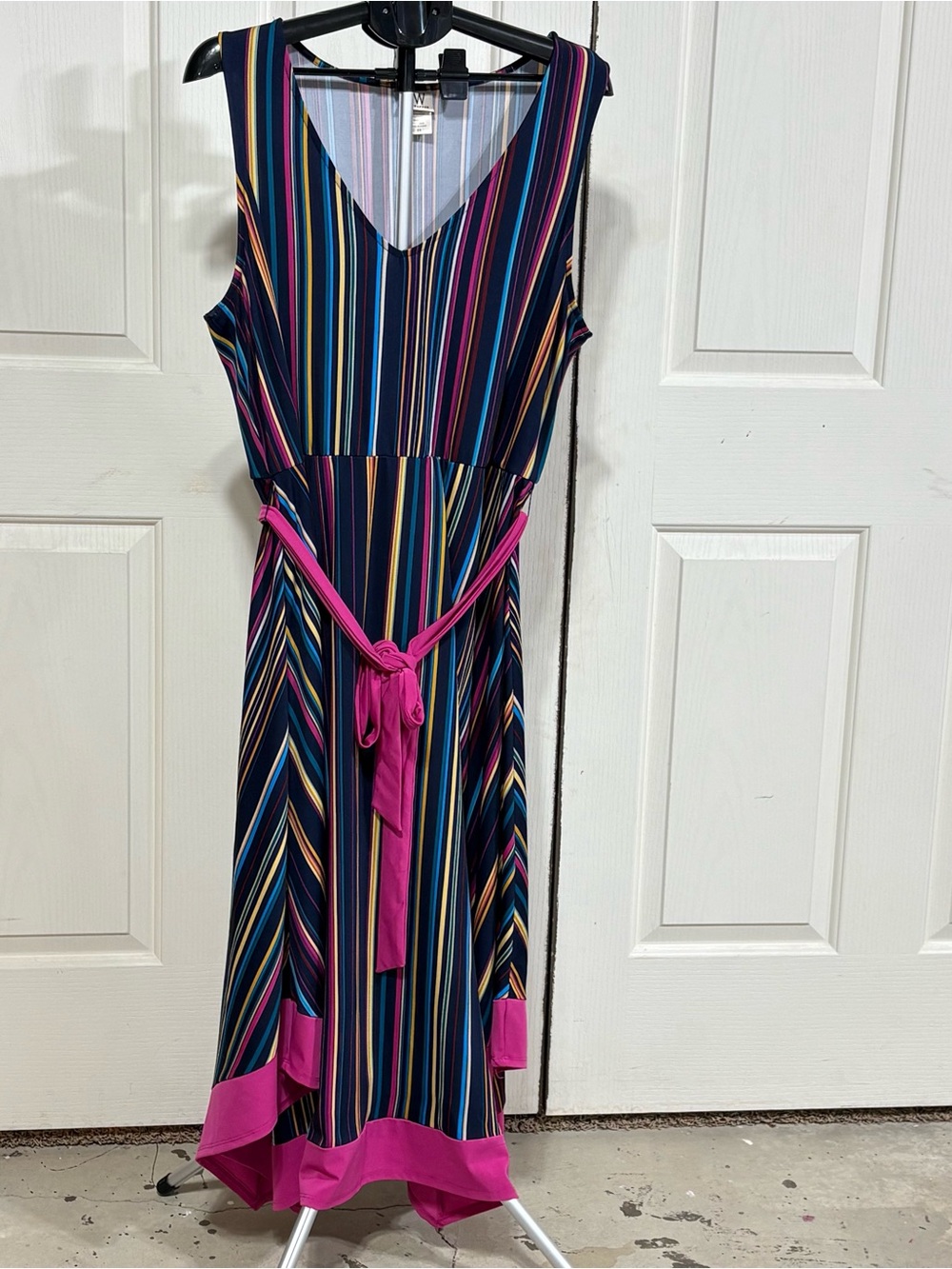 Wrapper Multicolor Striped Sleeveless Dress with Pink Accents - Size 2X